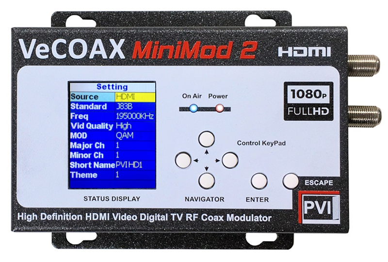 PVI VeCOAX MiniMod-2 HDMI to RF modulator front view