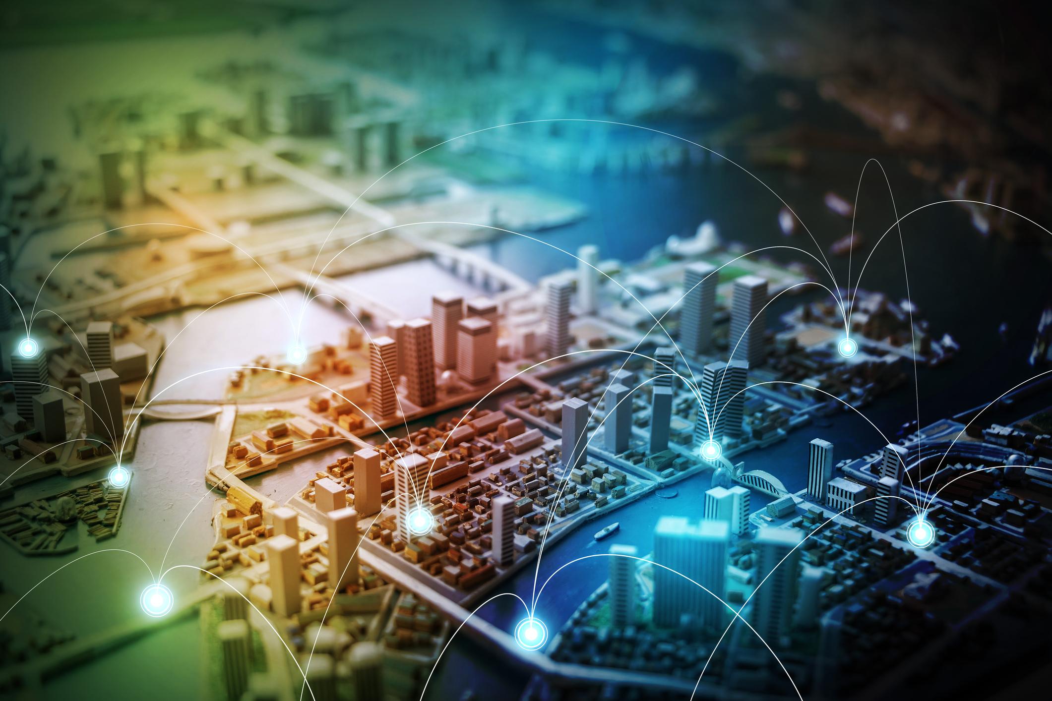 modern city diorama, wireless sensor network, internet of things