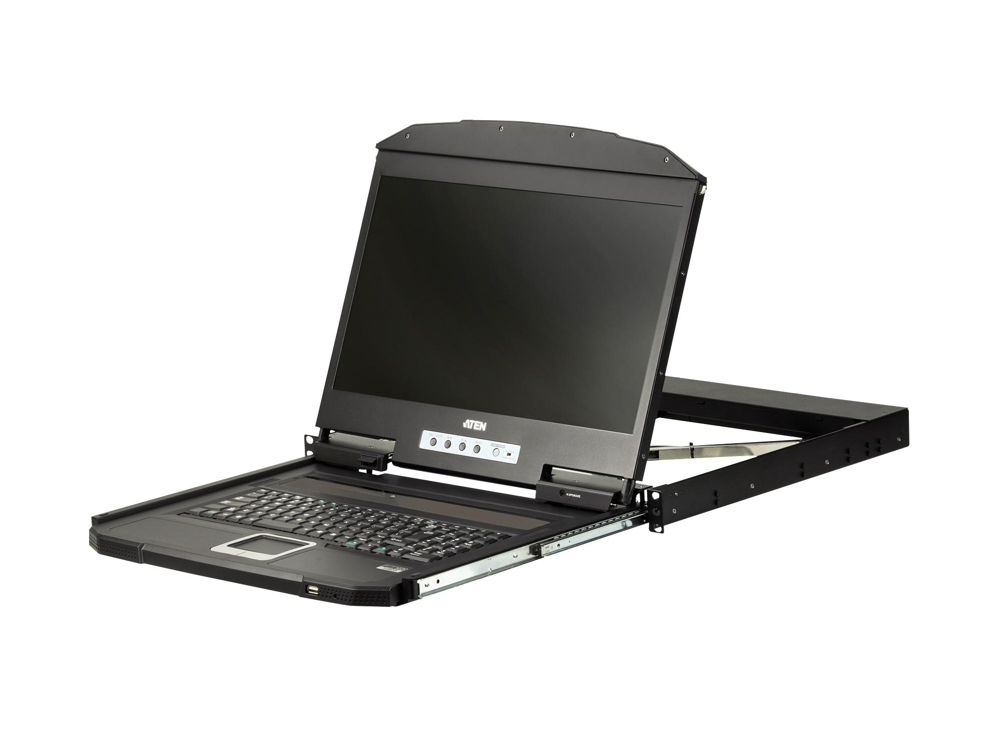 Aten CL3100NX 1U Ultra Short Depth Single Rail WideScreen LCD Console (USB/VGA) with Resolution of 1366×768