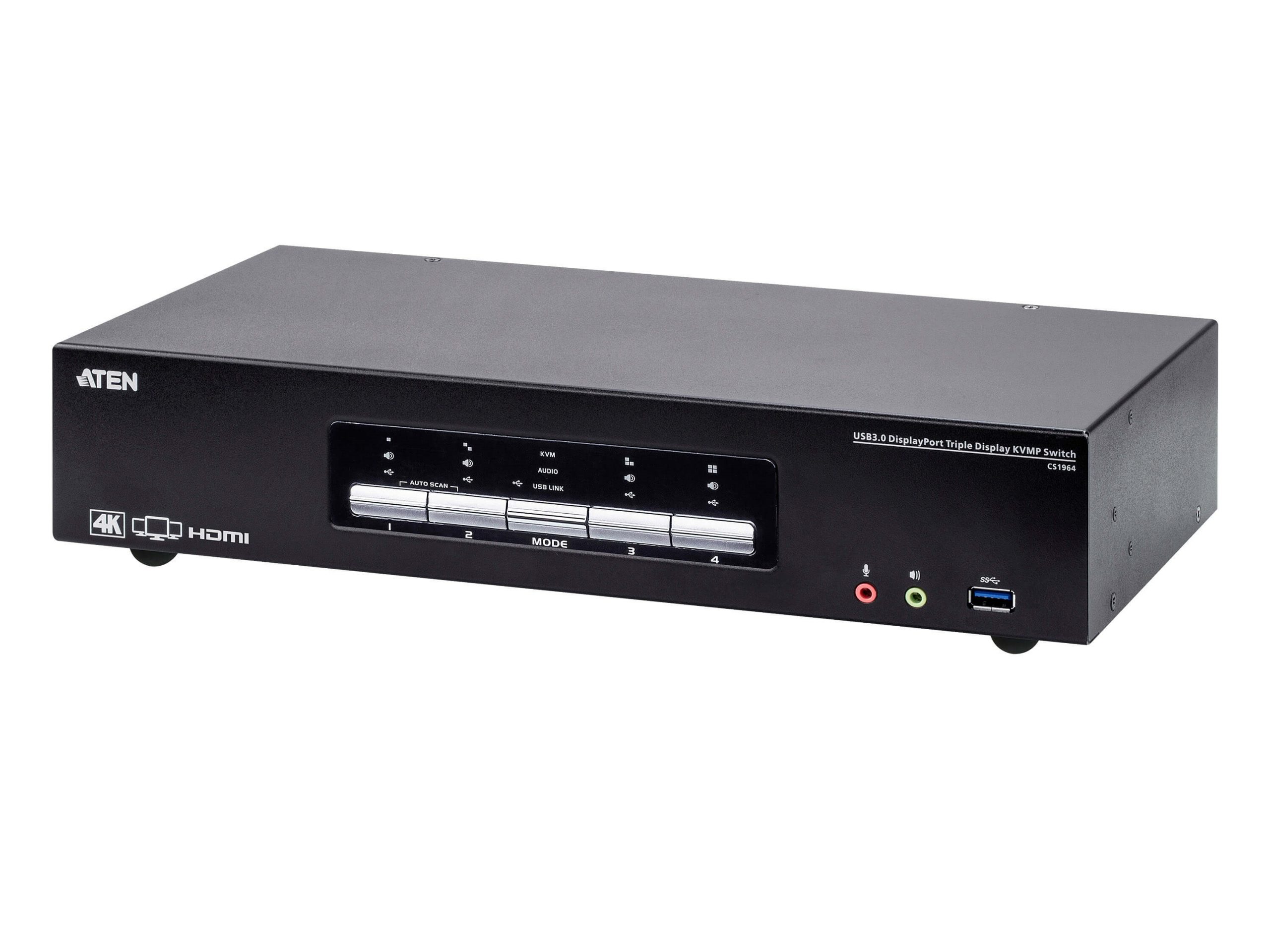 Aten CS1964 4-Port USB3.0 4K DisplayPort Triple Display KVMP Switch