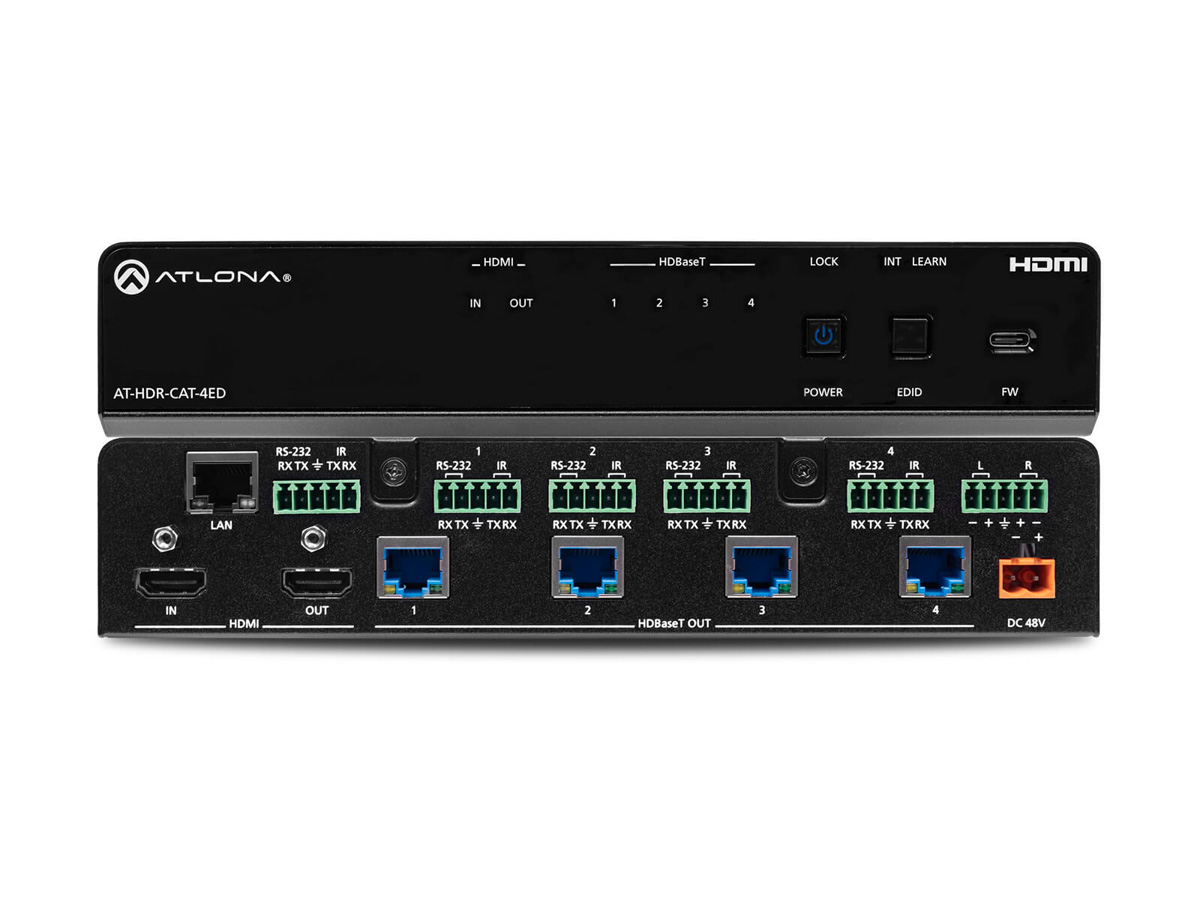 Atlona AT-HDR-CAT-4ED HDBaseT 4K/60 4:4:4 HDR Distribution Amplifier / 1x4 / 330 ft / Audio De-embed / CEC