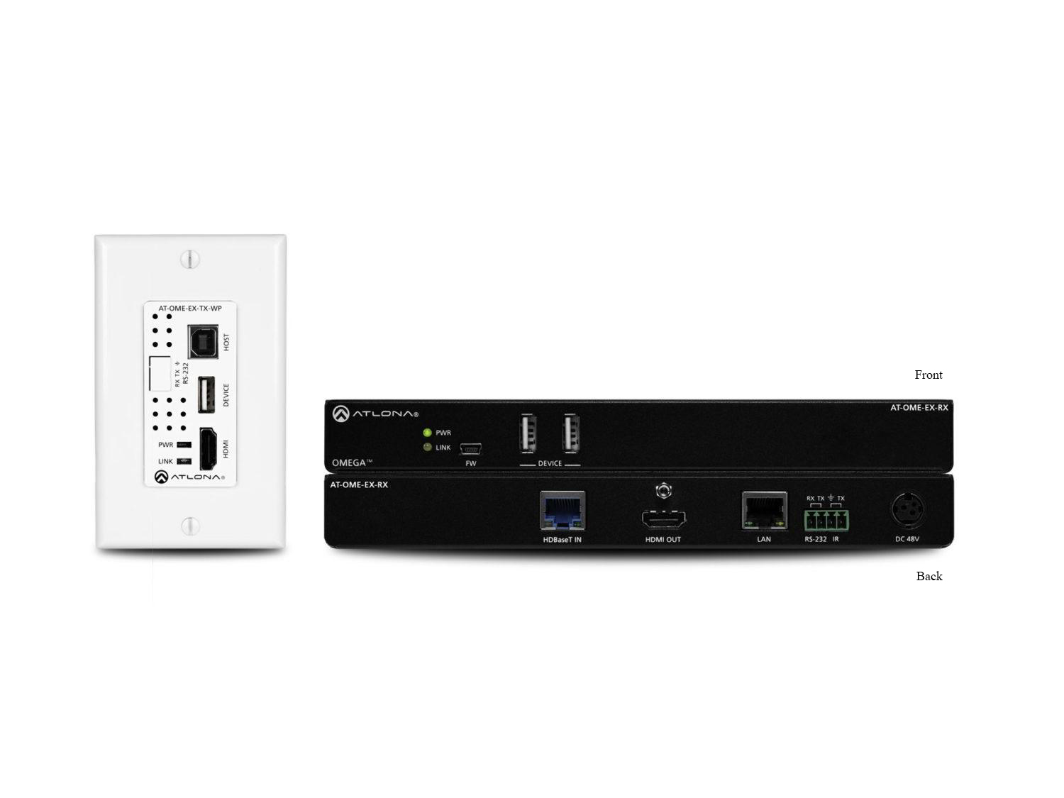 Atlona AT-OME-EX-WP-KIT 4K/UHD HDMI/HDBaseT Wallplate Extender (Transmitter/Receiver) Kit with USB/PoE up to 330ft/100m