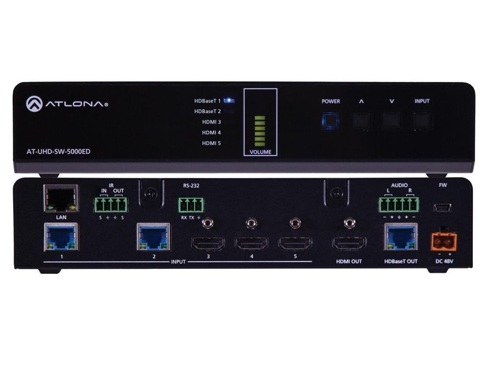 Atlona AT-UHD-SW-5000ED HDBaseT 5x2 HDMI/HDBaseT switcher 4K60 10.2Gbps Mirrored HDMI HDBaseT 100m PoE