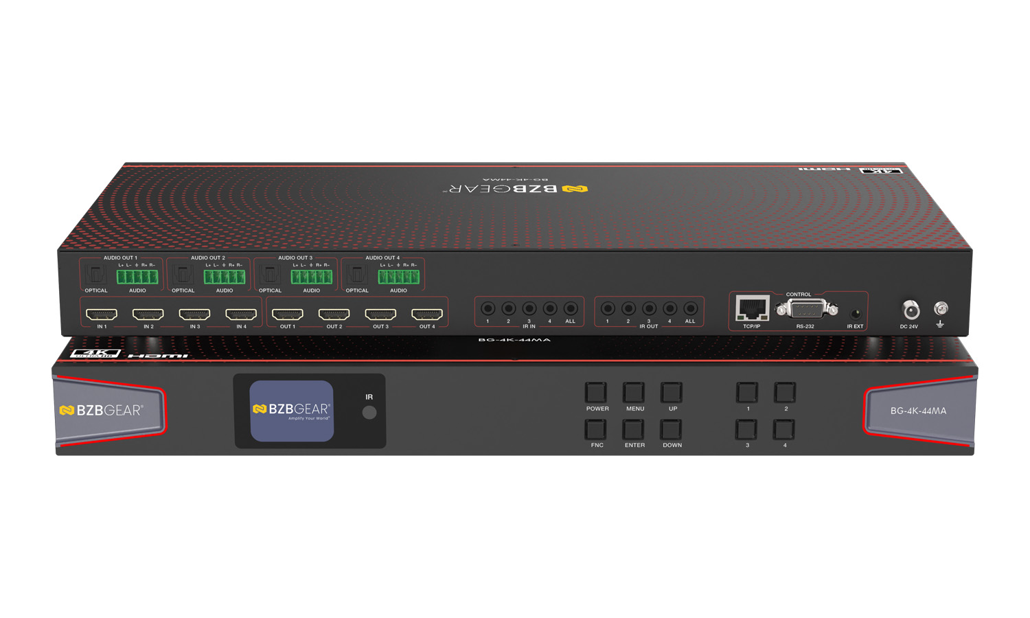 BZBGEAR BG-4K-44MA 4x4 4K UHD HDMI 2.0 Matrix Switcher with Audio De-embedding/Independent Routing and IR Matrixing (4K60 - 4:4:4 and HDR Support)