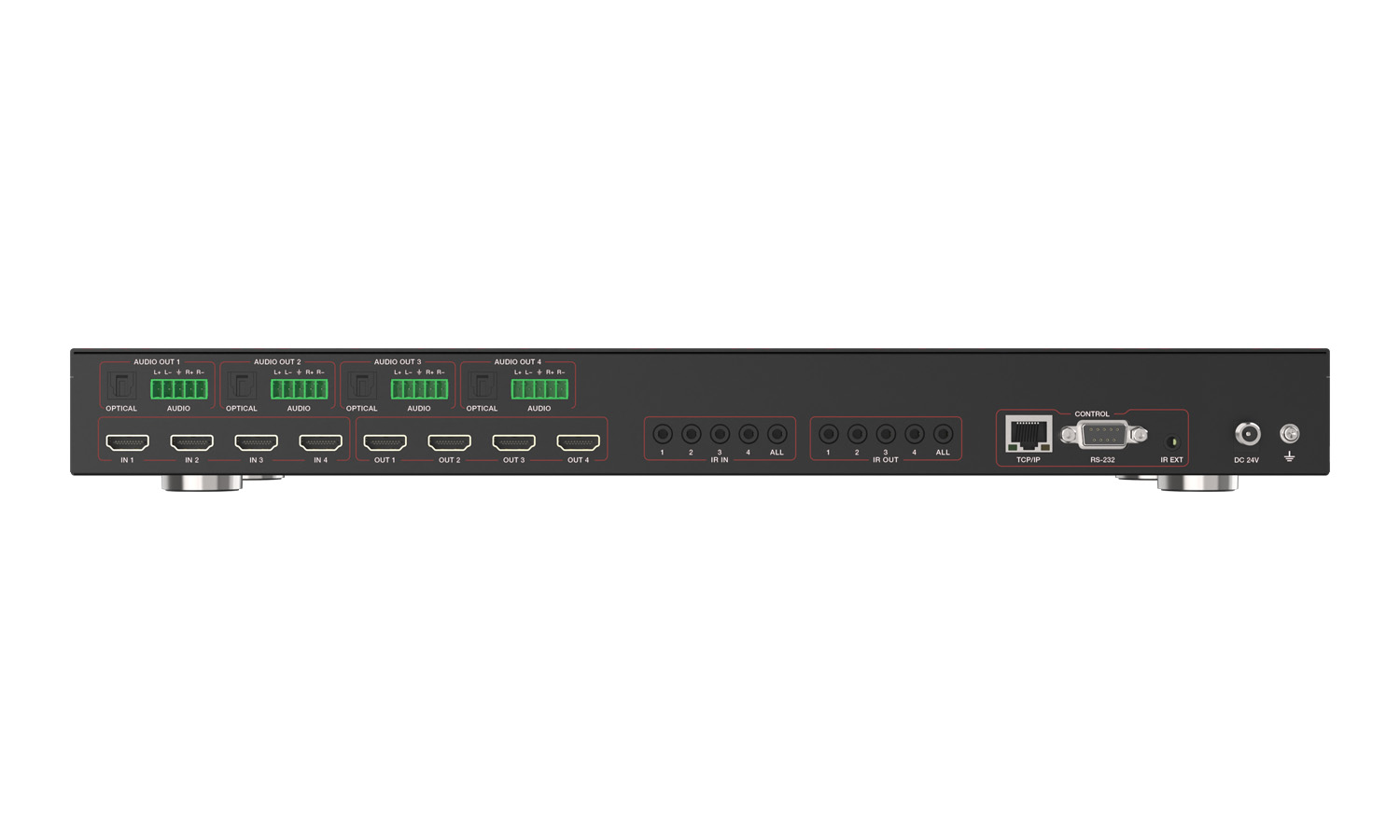 BZBGEAR BG-4K-44MA 4x4 4K UHD HDMI 2.0 Matrix Switcher with Audio De-embedding/Independent Routing and IR Matrixing (4K60 - 4:4:4 and HDR Support) - Image 4