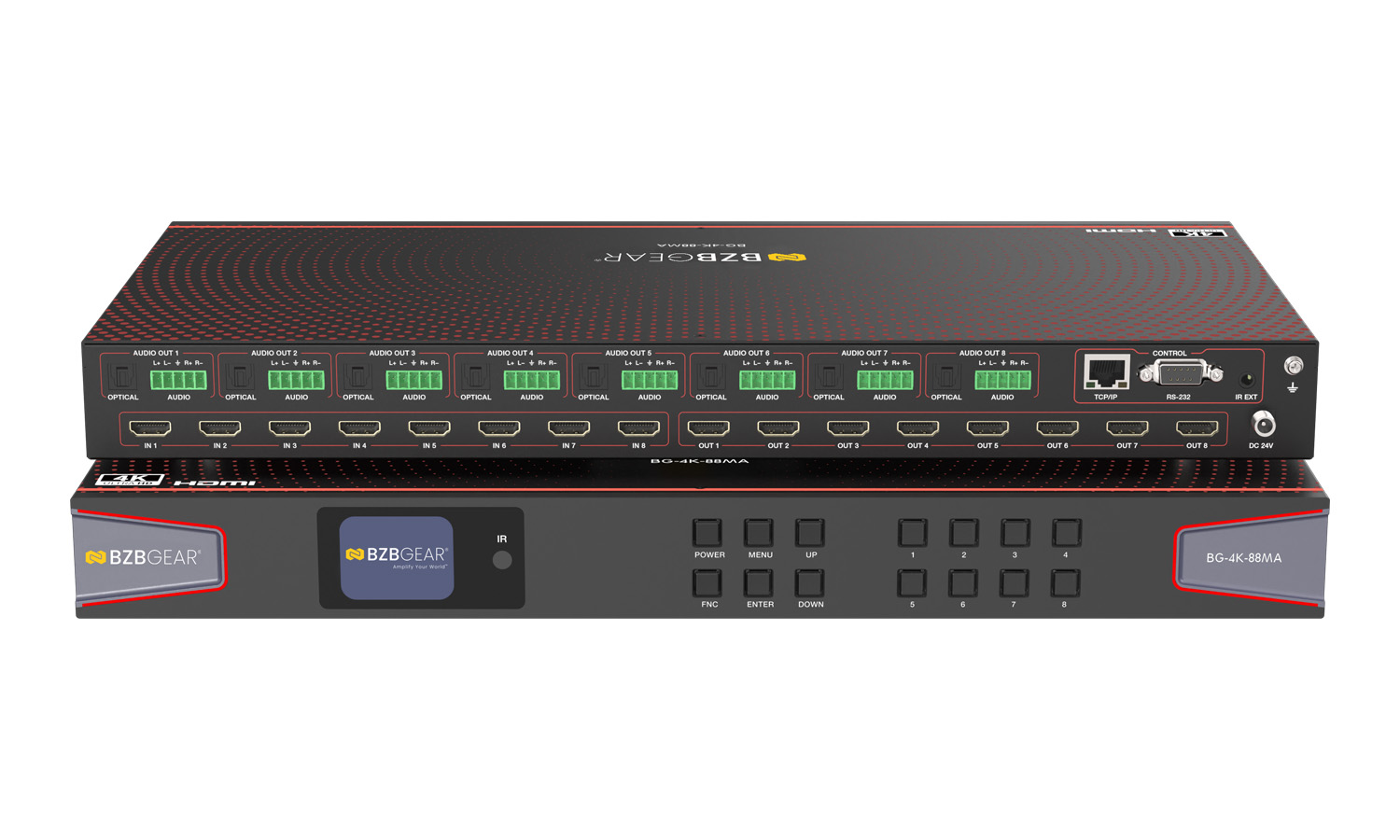 BZBGEAR BG-4K-88MA 8x8 4K UHD HDMI 2.0 Matrix Switcher with Audio De-embedding and Independent Routing (4K60 - 4:4:4 and HDR Support)