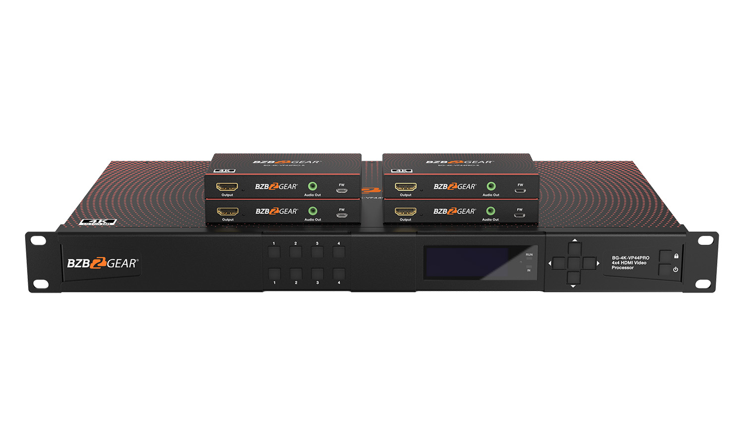 BZBGEAR BG-4K-VP44PRO 4x4 4K UHD Seamless HDMI Matrix Switcher/Video Wall Processor/MultiViewer Over Cat5e/6/7 Kit with 4 Receivers - Image 2