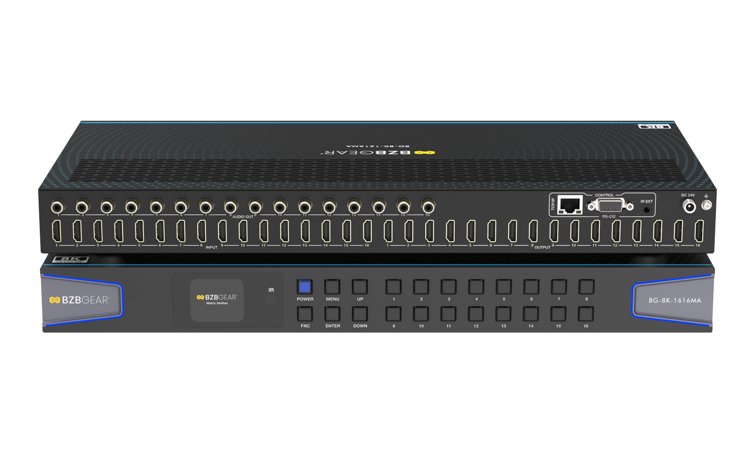 BZBGEAR BG-8K-1616MA 16x16 8K UHD HDMI 2.1 Matrix Switcher with Auto Downscalling/Audio De-Embedding (8K60/4K120 4:4:4 and VRR/FVA/ALLM Support)