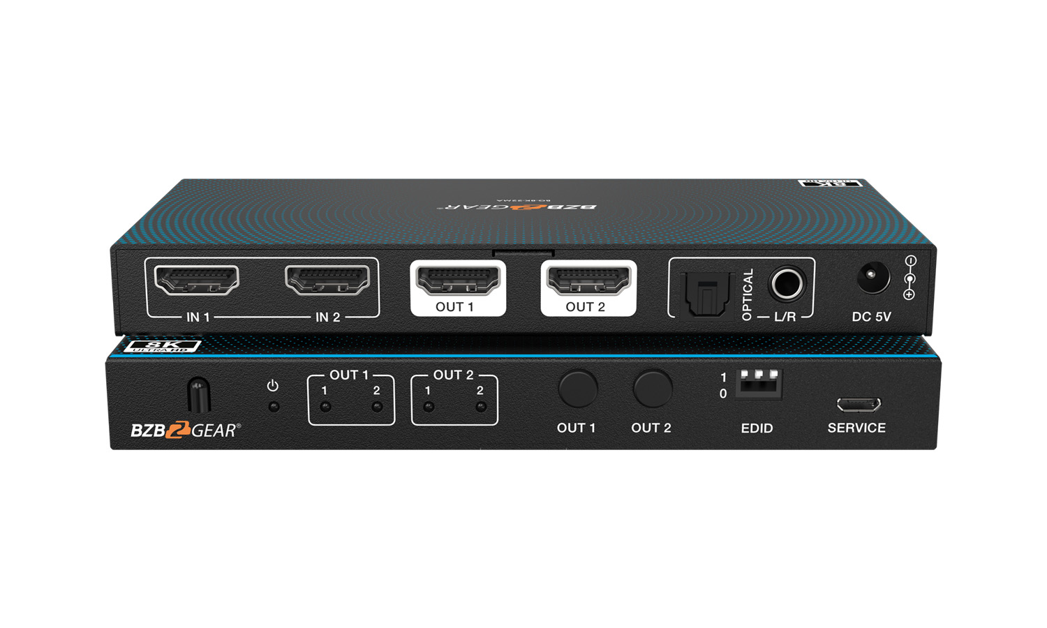 BZBGEAR BG-8K-22MA 2x2 8K UHD HDMI 2.1 Matrix Switcher with Auto Downscaling/Audio De-Embedding (8K60/4K120 and VRR/FVA/ALLM Support)