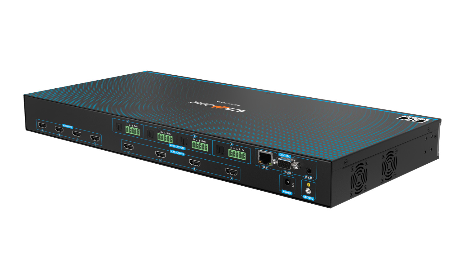 BZBGEAR BG-8K-44MA 4x4 8K UHD HDMI 2.1 Matrix Switcher with Auto Downscaling/Audio De-Embedding (8K60/4K120 and VRR/FVA/ALLM Support) - Image 3