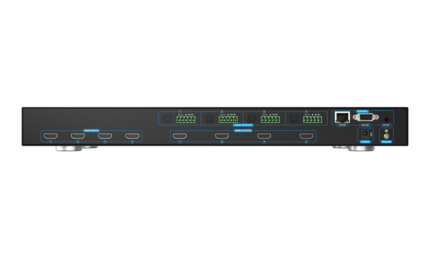 BZBGEAR BG-8K-44MA 4x4 8K UHD HDMI 2.1 Matrix Switcher with Auto Downscaling/Audio De-Embedding (8K60/4K120 and VRR/FVA/ALLM Support) - Image 6