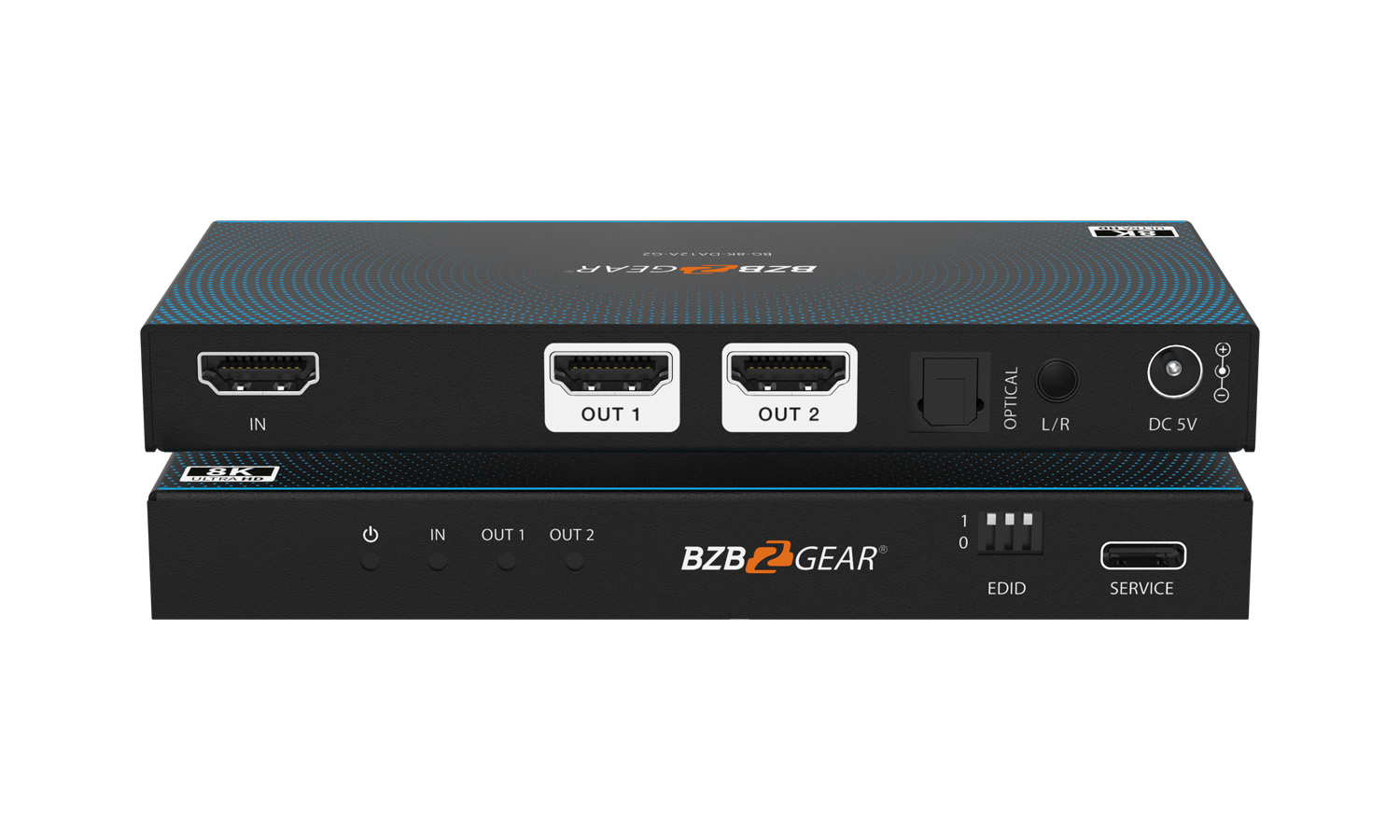 BZBGEAR BG-8K-DA12A-G2 1x2 8K UHD HDMI 2.1 48Gbps Splitter with Auto Downscaling/Audio De-Embedding (8K60/4K120 and VRR/FVA/ALLM Support)