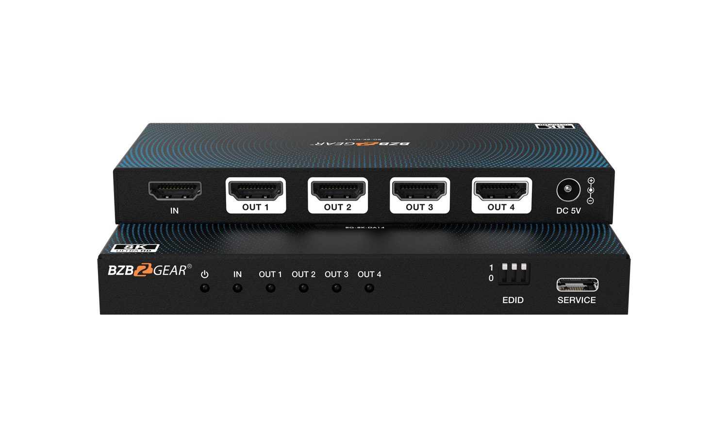 BZBGEAR BG-8K-DA14 1x4 8K UHD HDMI 2.1 Splitter with Auto Downscaling (8K60/4K120 and VRR/ALLM/QMS/QFT/SBTM Support)