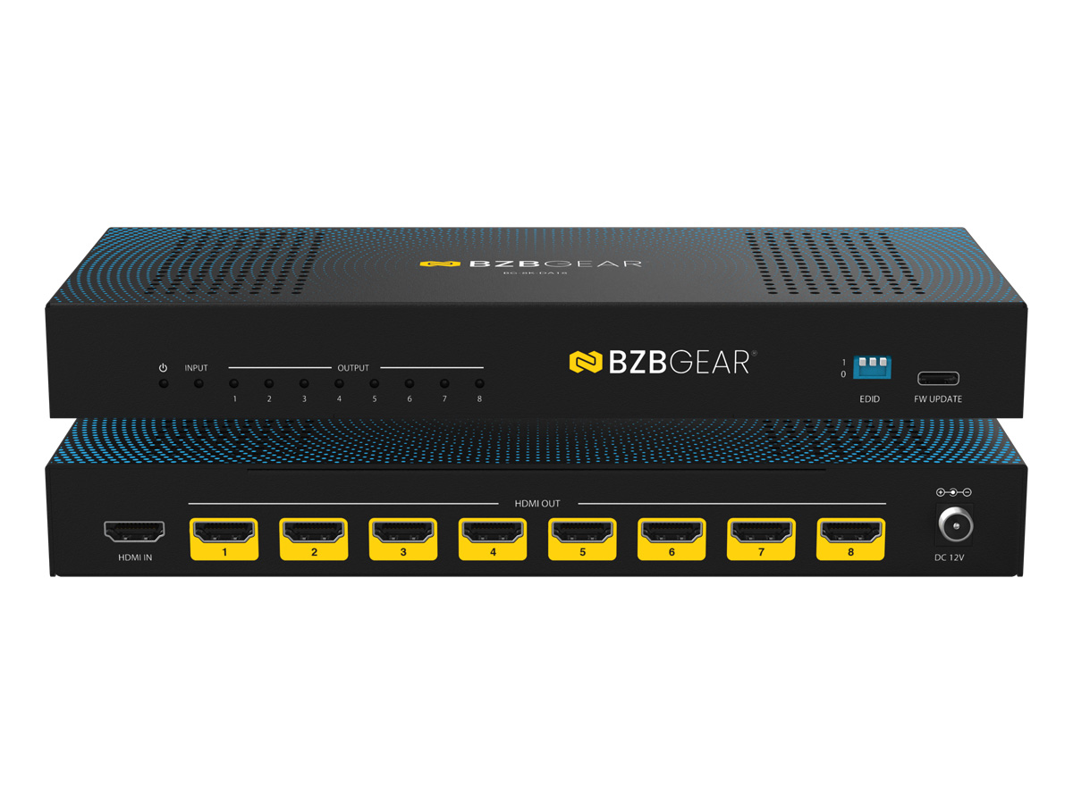 BZBGEAR BG-8K-DA18 1x8 8K UHD HDMI 2.1 48Gbps Splitter with Auto Downscaling (8K60/4K120 and VRR/ALLM/QMS/QFT/SBTM Support)