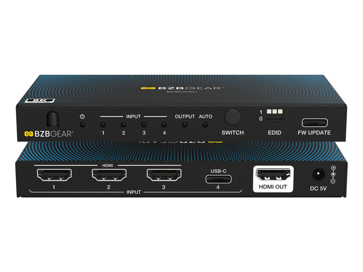 BZBGEAR BG-8K-HCS41 4x1 8K UHD HDMI/USB-C 2.1 Switcher (8K60/4K120Hz 4:4:4 VRR/ALLM/QMS/QFT/SBTM Support)
