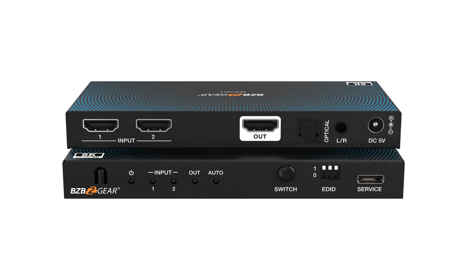 BZBGEAR BG-8K-HS21A 2x1 8K UHD HDMI 2.1 Switcher with Audio De-Embedding (8K60/4K120Hz 4:4:4 VRR/FVA/ALLM Support)
