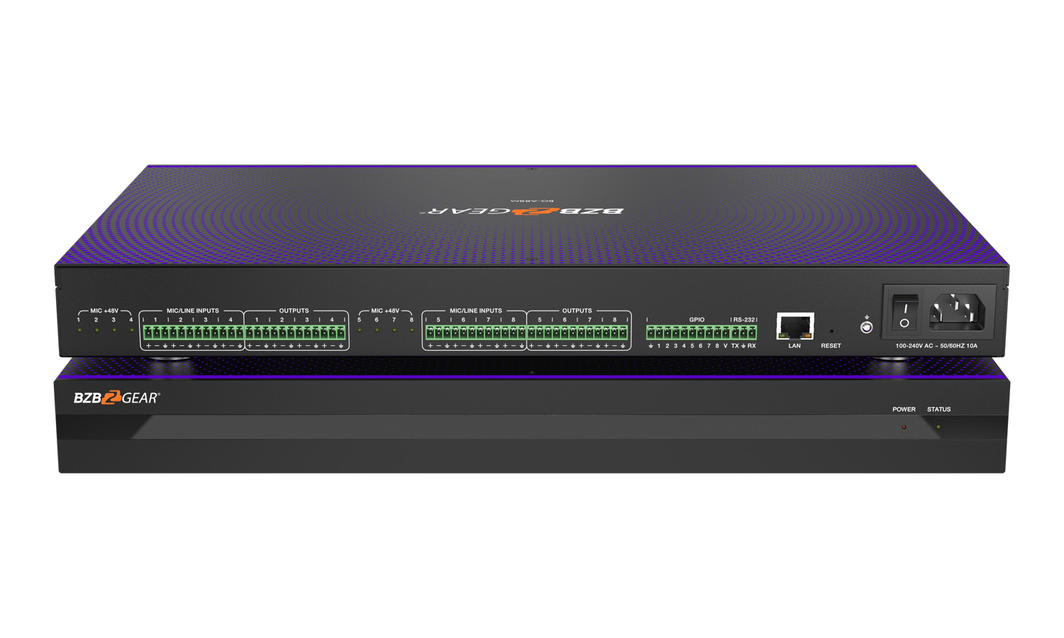 BZBGEAR BG-A88M-b 8x8 Balanced Digital Audio Processor/Matrix with AEC/ANS/AGC/Auto Mixer and 8-Channel Programmable GPIO Support