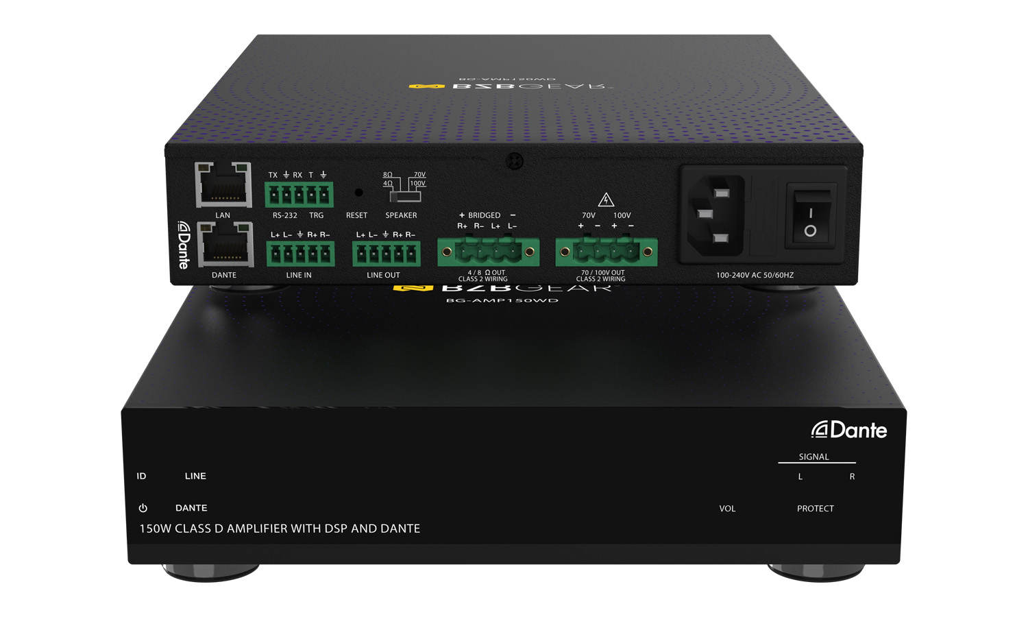 BZBGEAR BG-AMP150WD 2-Channel 150W Compact Class D DSP & Amplifier with Digital/Analog Audio and 2x2 Dante In/Out - Image 2