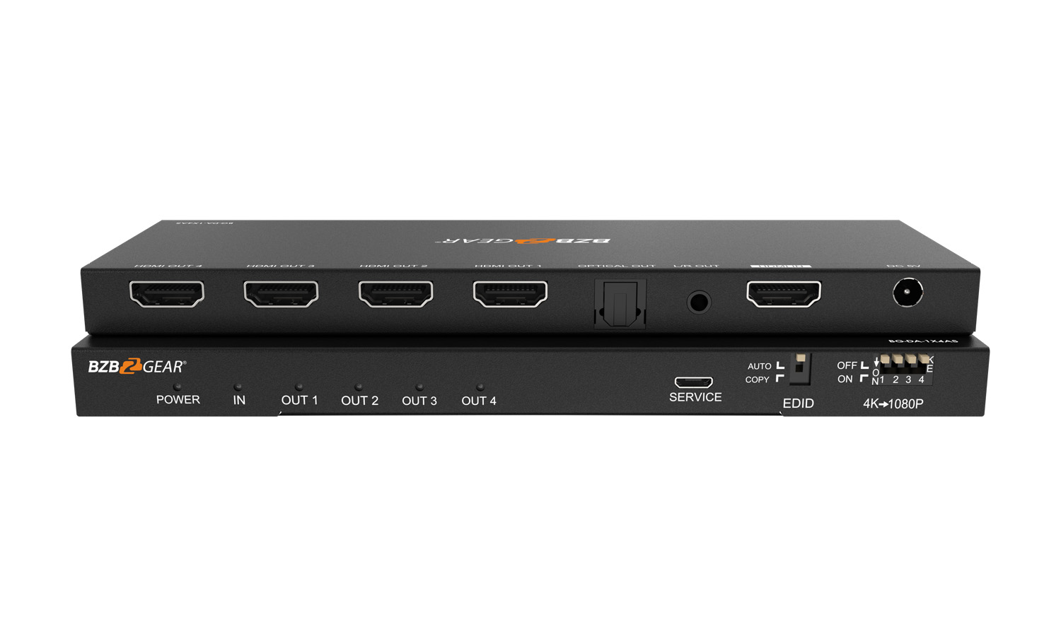 BZBGEAR BG-DA-1X4AS 1x4 4K UHD HDMI Splitter with Downscaler with Digital and Analog Audio Output