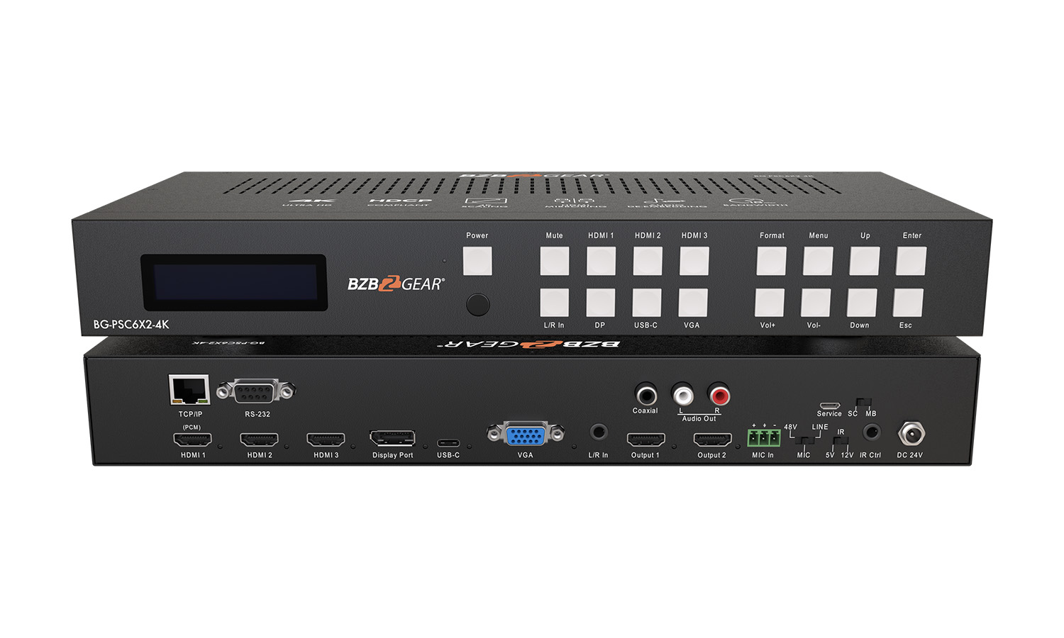 BZBGEAR BG-PSC6x2-4K 6x2 4K UHD Conference Room Presentation Switcher Scaler with HDMI/VGA/USB-C/DP and Audio
