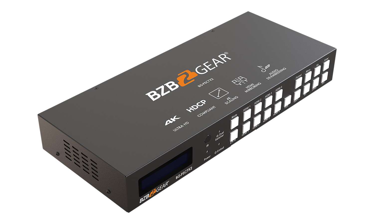 BZBGEAR BG-PSC7X2 7x2 4K UHD Presentation Switcher Scaler with HDMI/VGA/Component/Composite Video and Audio - Image 2
