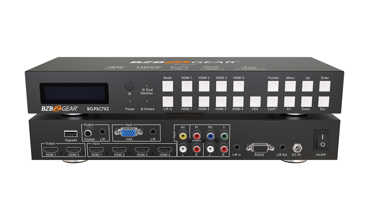 BZBGEAR BG-PSC7X2 7x2 4K UHD Presentation Switcher Scaler with HDMI/VGA/Component/Composite Video and Audio