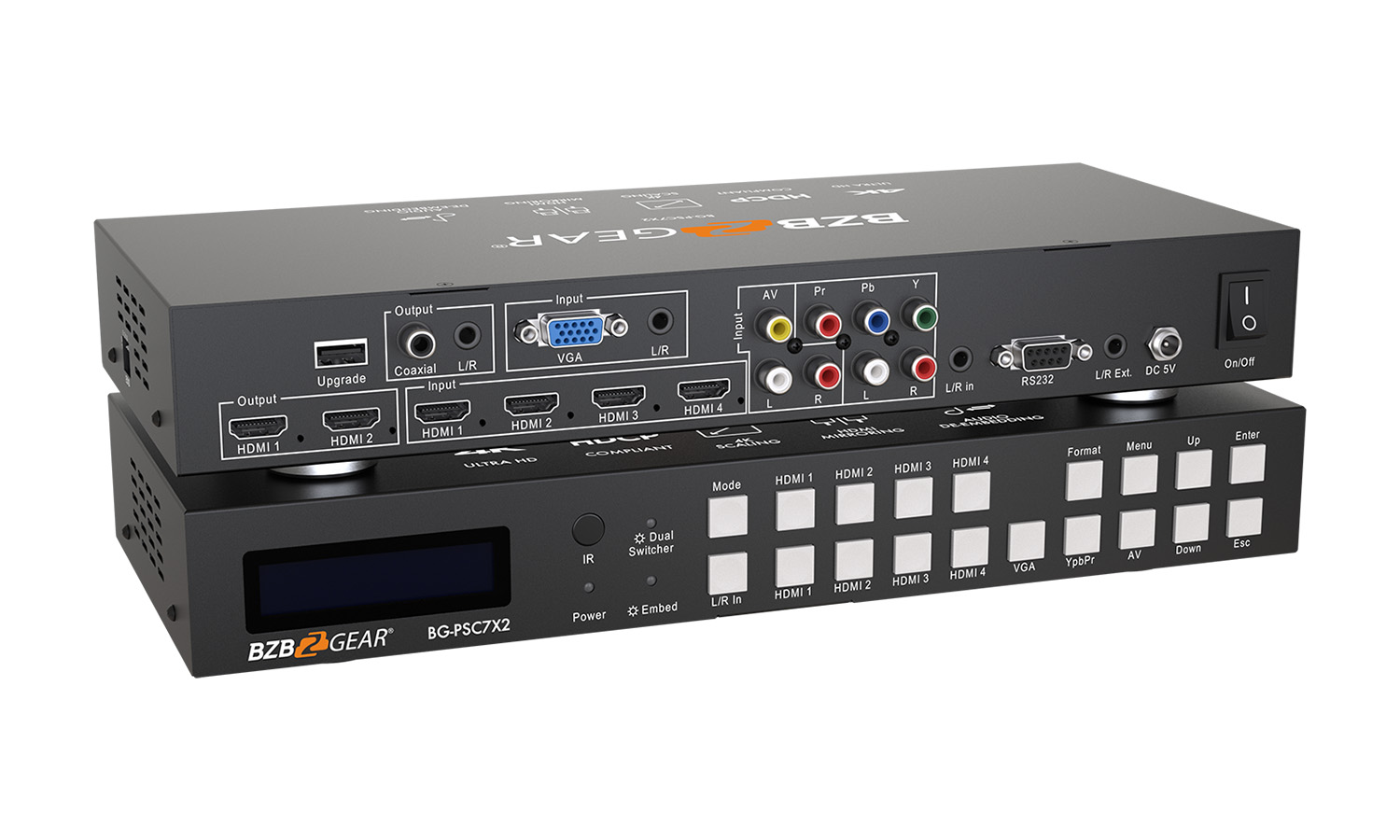 BZBGEAR BG-PSC7X2 7x2 4K UHD Presentation Switcher Scaler with HDMI/VGA/Component/Composite Video and Audio - Image 9