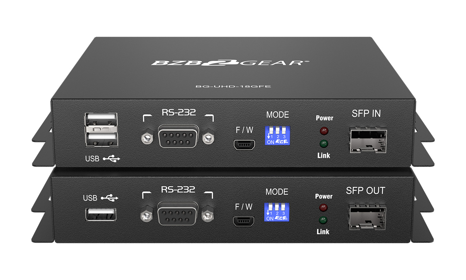 BZBGEAR BG-UHD-18GFE 4K UHD HDMI USB KVM Extender Kit Over Fiber with HDR/2-Way IR/RS-232 (No SFP Module Included)