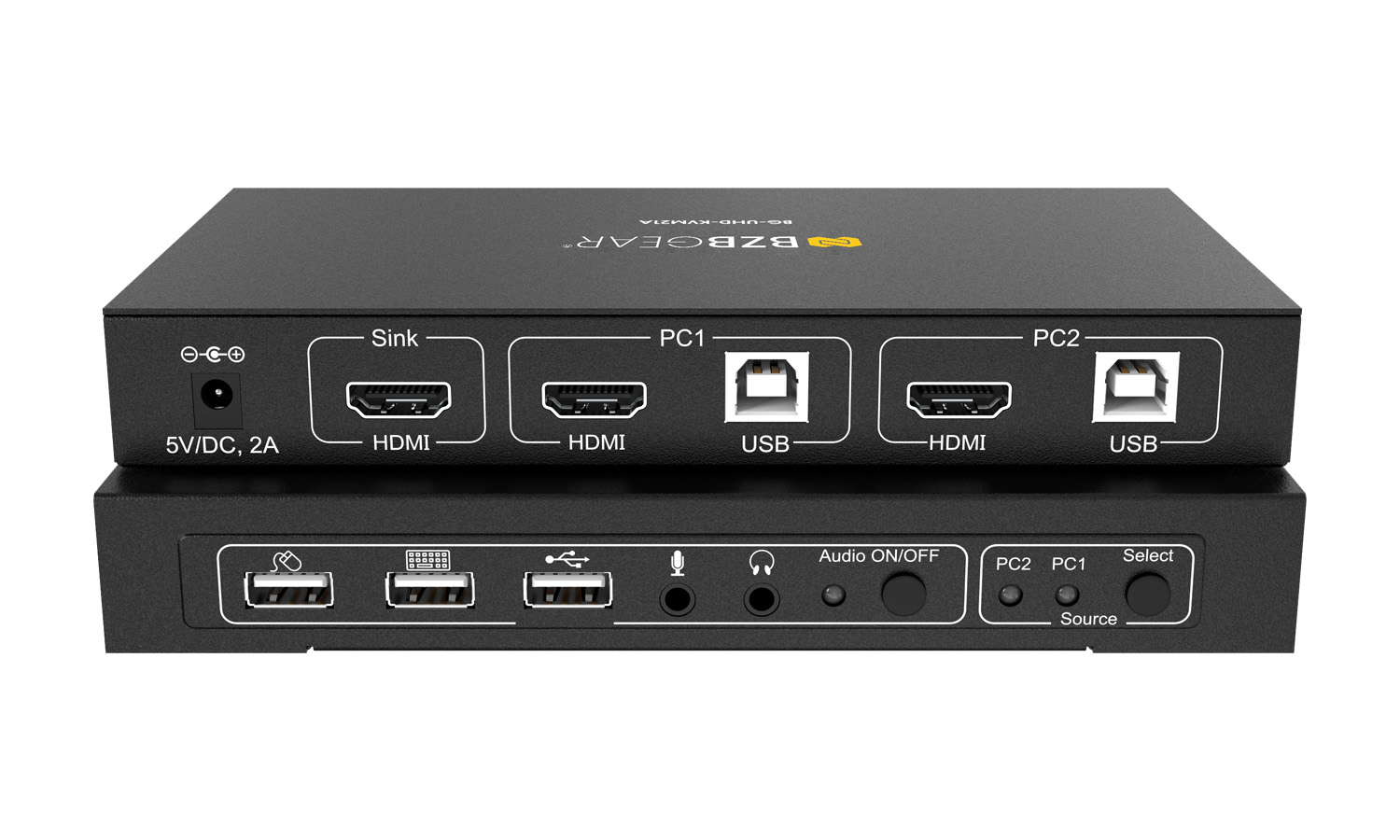 BZBGEAR BG-UHD-KVM21A 2x1 4K UHD KVM Switcher with USB 2.0 Ports for Peripherals and Audio Support