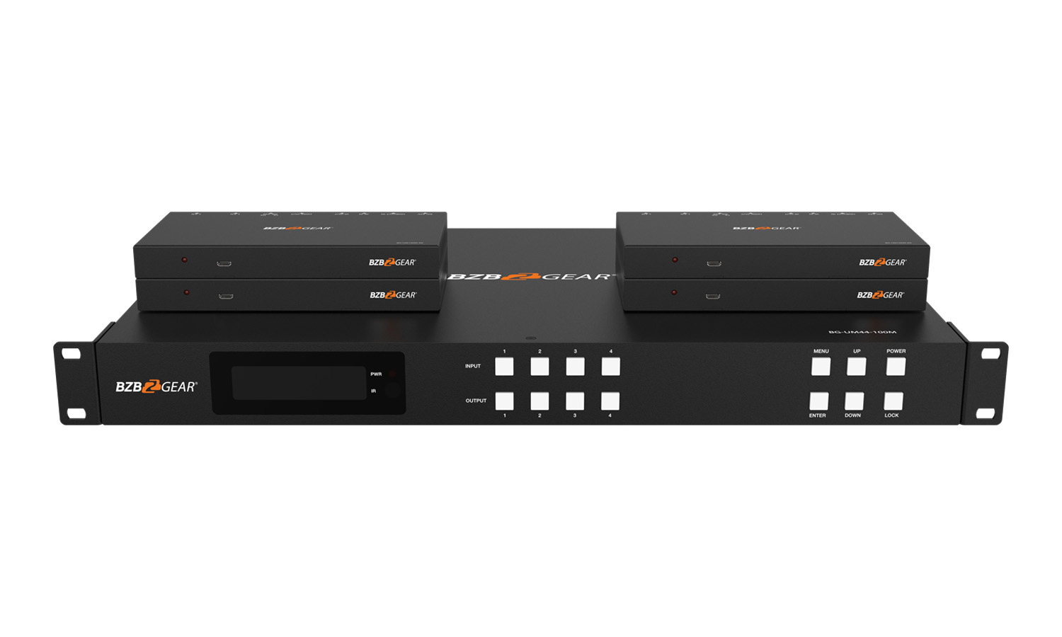 BZBGEAR BG-UM44-100M-KIT 4x4 4K UHD HDMI/Audio Matrix Switcher Over HDBaseT with 2-Way IR/ARC/Ethernet/IP and RS-232 Control