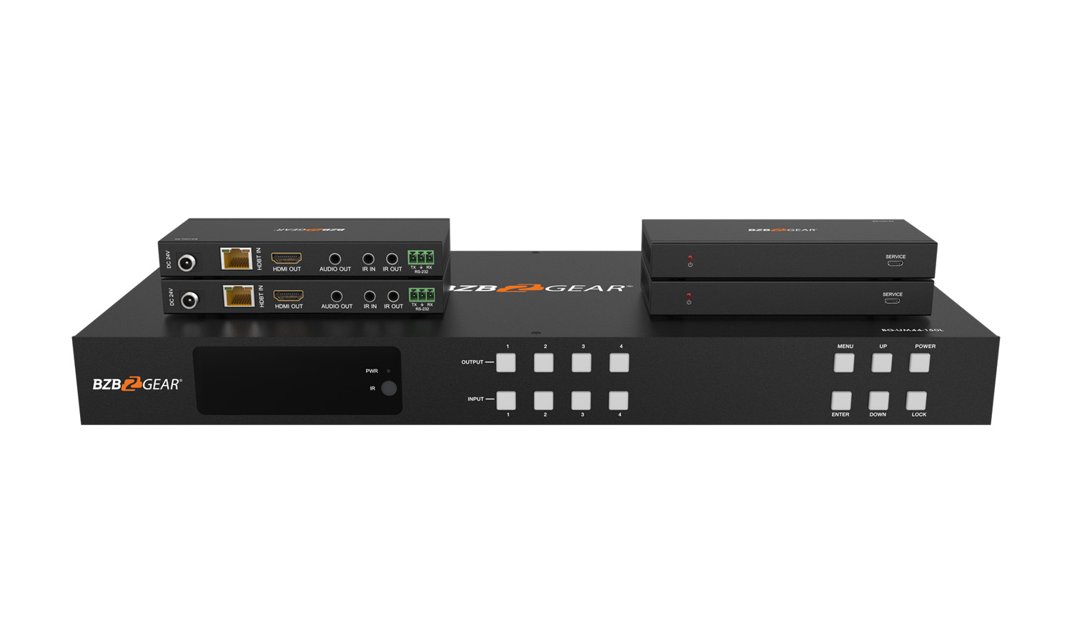 BZBGEAR BG-UM44-150L-KIT 4x4 4K UHD 18Gbps HDMI Matrix Switcher Over HDBaseT with Bi-directional IR/Advance EDID and Downscaling