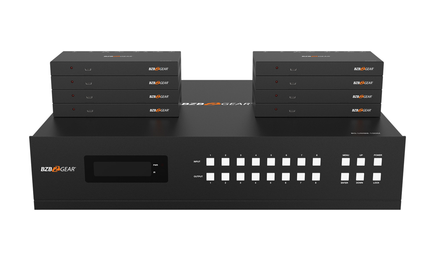 BZBGEAR BG-UM88-100M-KIT 8x8 4K UHD HDMI/Audio Matrix Switcher Over HDBaseT with 2-Way IR/ARC/Ethernet/IP and RS-232 Control