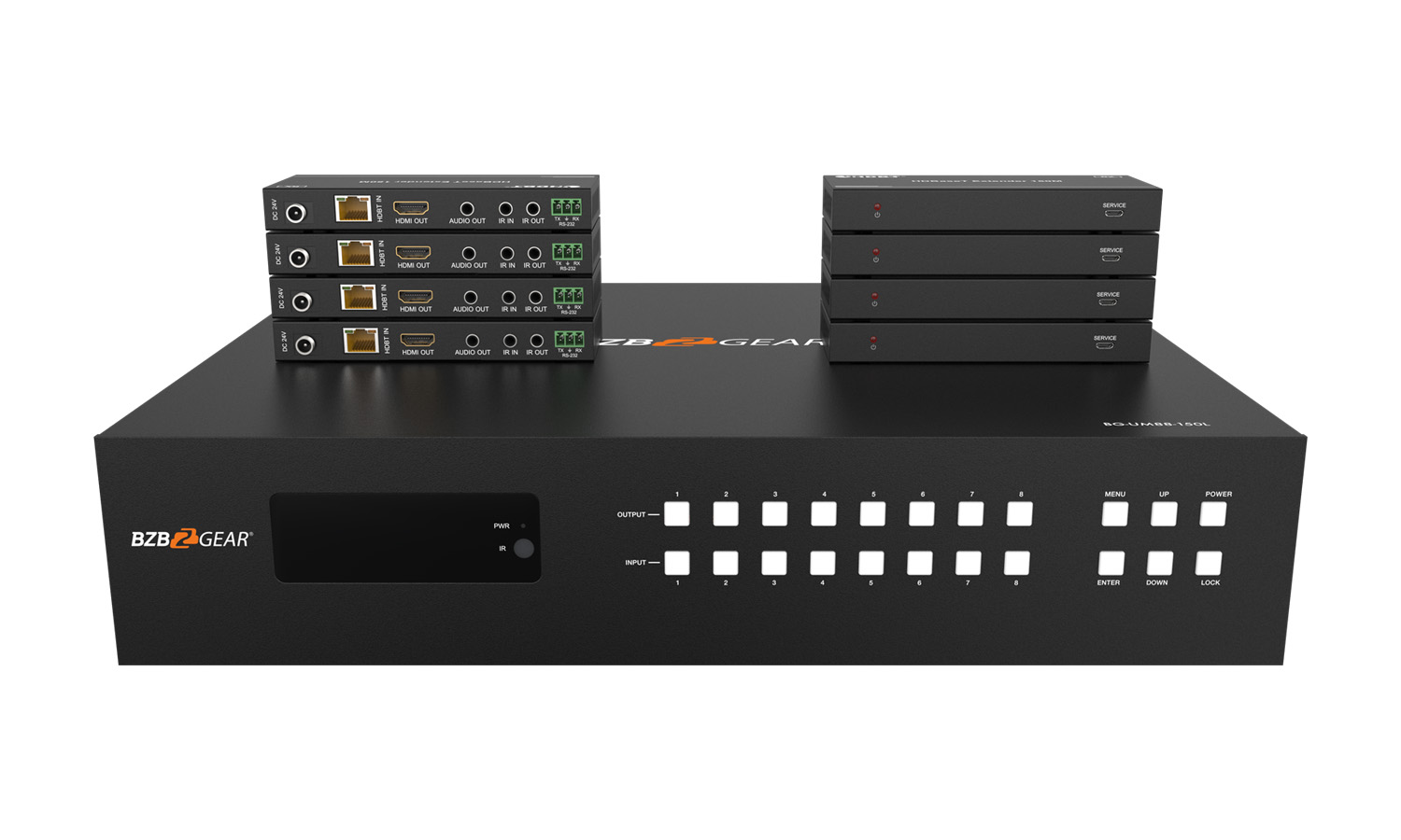 BZBGEAR BG-UM88-150L-KIT 8x8 4K UHD 18Gpbs HDMI Matrix Switcher Over HDBaseT with Bi-directional IR/Advance EDID and Downscaling