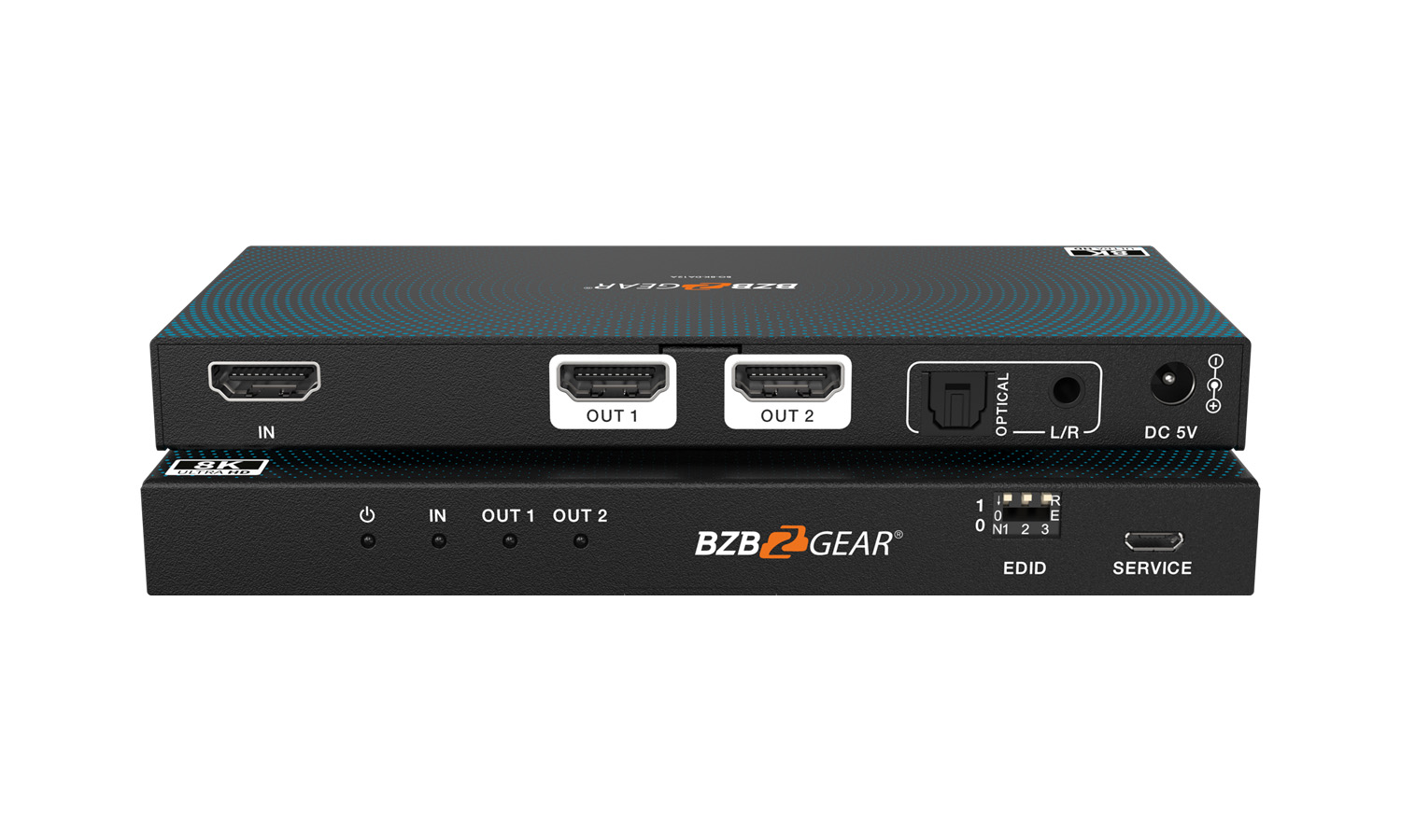 BZBGEAR BG-8K-DA12A-b 1×2 8K UHD HDMI 2.1 Splitter with Auto Downscaling/Audio De-Embedding (8K60/4K120 and VRR/FVA/ALLM Support)