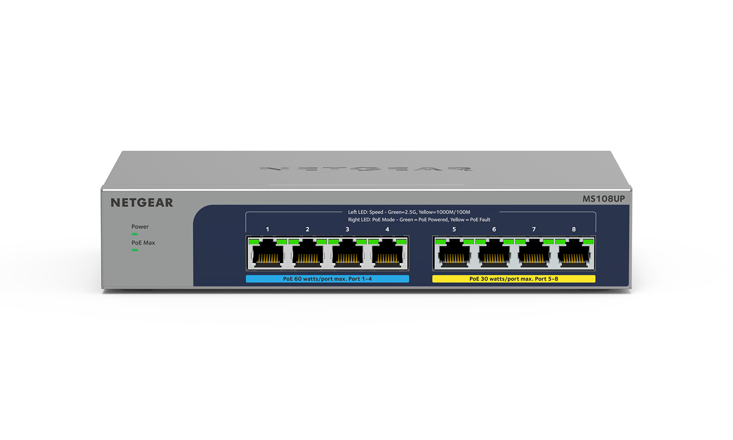 BZBGEAR NET-00HN43 Netgear 8-port Ultra60 PoE++ Multi-Gigabit (2.5G) Ethernet Plus Switch 230 W PoE Budget (MS108UP-100NAS)