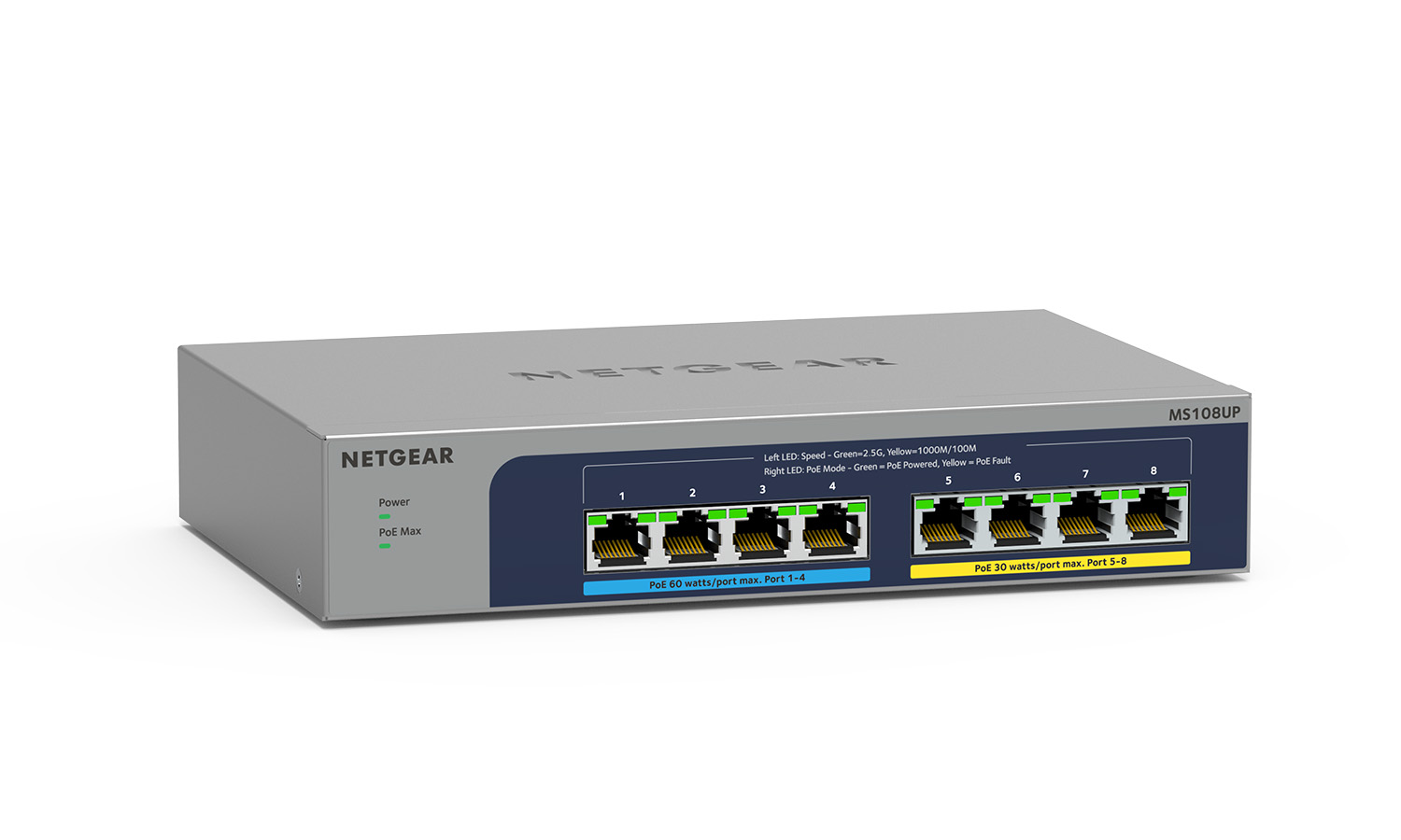 BZBGEAR NET-00HN43 Netgear 8-port Ultra60 PoE++ Multi-Gigabit (2.5G) Ethernet Plus Switch 230 W PoE Budget (MS108UP-100NAS) - Image 3