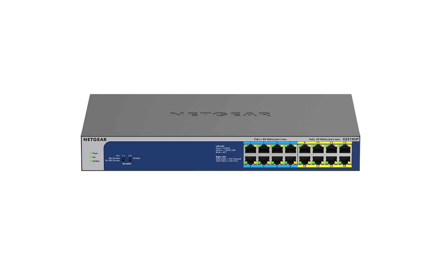 BZBGEAR NET-6RU905 Netgear 16-Port POE++ Gigabit Ethernet Unmanaged Switch 380 W PoE Budget (GS516UP-100NAS)