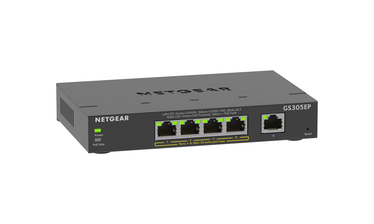 BZBGEAR NET-8LU027 Netgear 5-Port Gigabit Ethernet POE+ Smart Plus Managed Switch 63 W PoE Budget (GS305EP-100NAS)