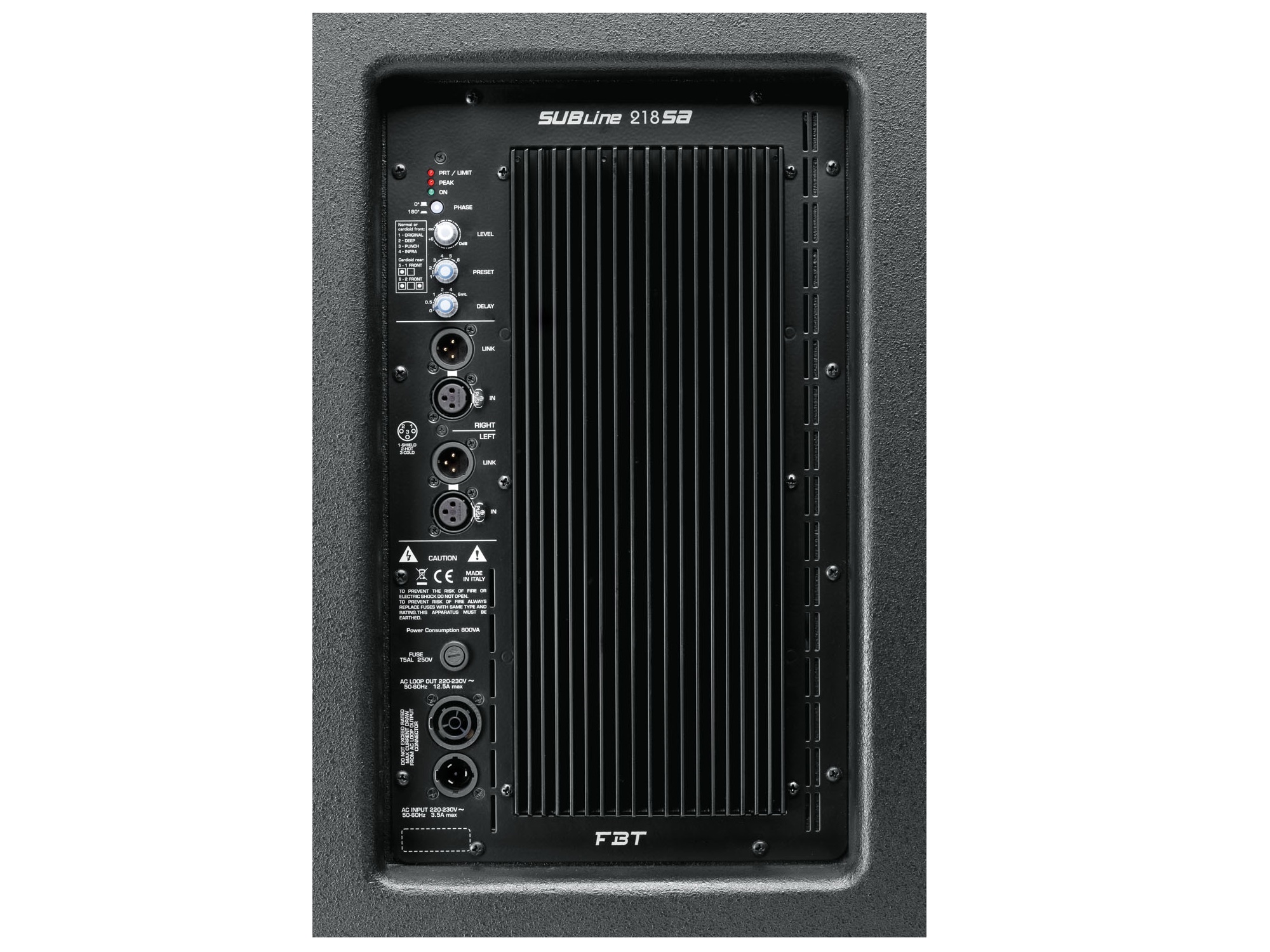 FBT SUBLINE 218 SA 1200W RMS Active Subwoofer with 2x18 inch Bass-Reflex Design Woofers - Image 3