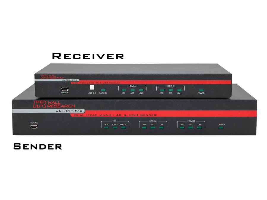 Hall Technologies ULTRA-4K Dual-Head HDMI and USB 2.0 KVM Extender (Transmitter/Receiver) Kit