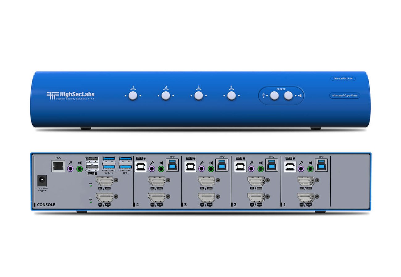 High Sec Labs DK42PHU-N Commercial DH KVM Switch 4-Port DP/HDMI to DP/HDMI + USB 3.0