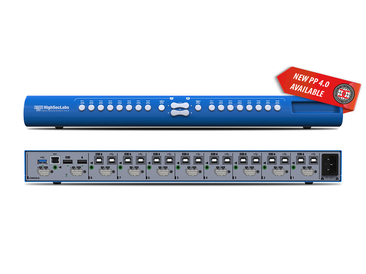 High Sec Labs SX82PHU-4 8x2 Secure Mini-Matrix KVM switcher DP/HDMI 4K 60Hz USB fUSB PP4.0