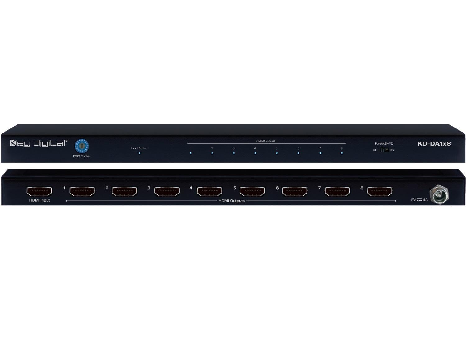 Key Digital KD-DA1x8 1x8 HDMI Distribution Amplifier/Supports HDR10/HDCP2.2/Ultra HD/4K