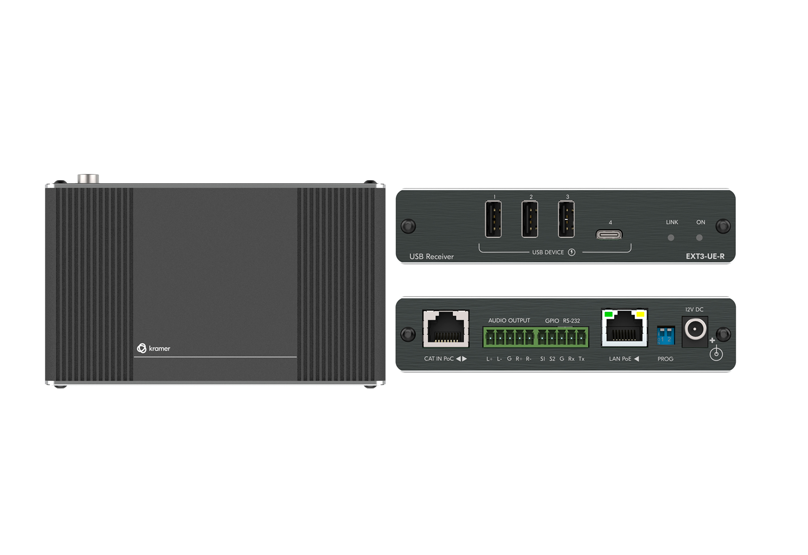 Kramer EXT3-UE-R USB 2.0 Over CAT Receiver / USB-A USB-C / Audio / Ethernet / RS-232 / 100m
