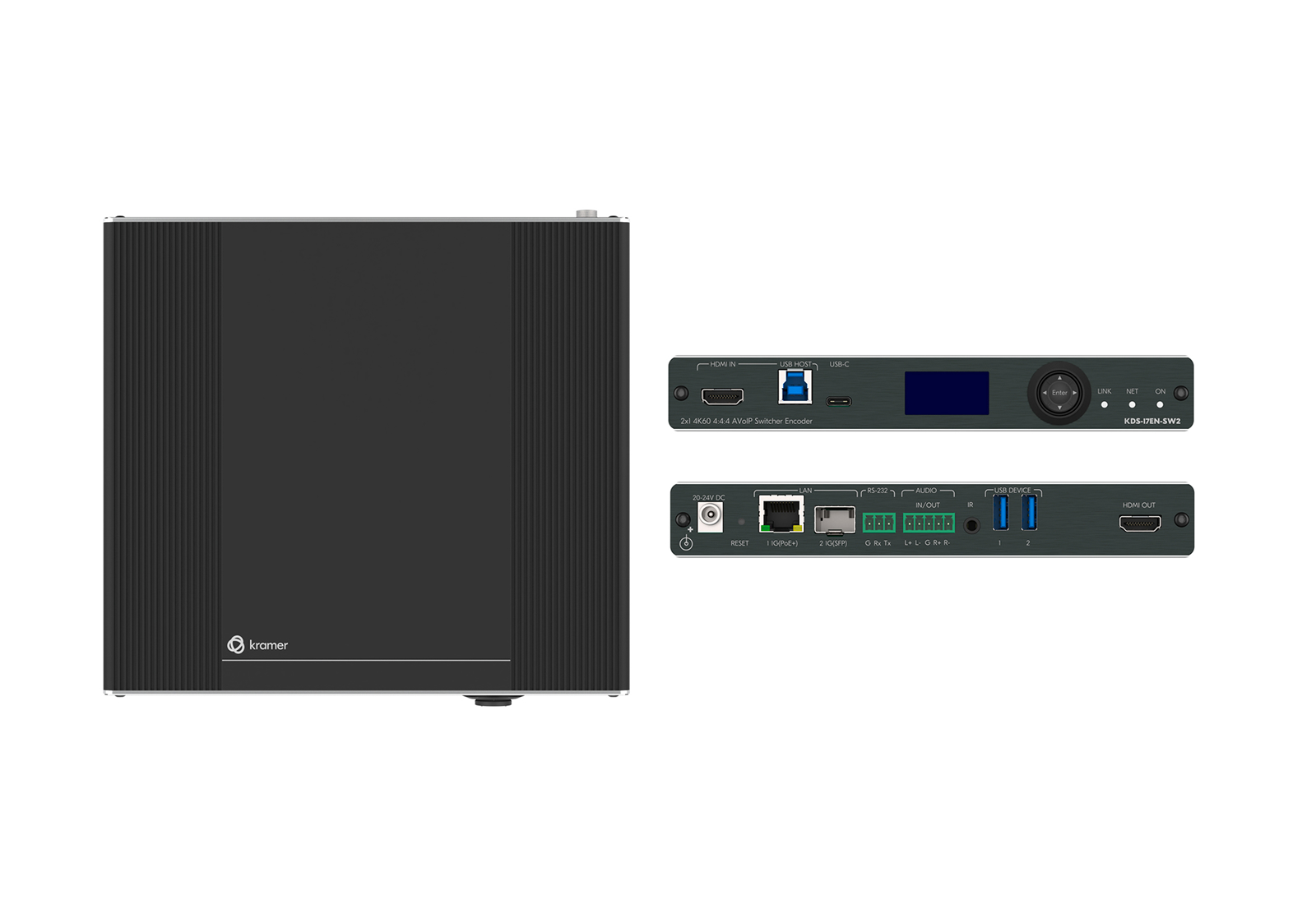 Kramer KDS-17EN-SW2 4K60 4:4:4 AVoIP switcher encoder / Dante / USB-C PD 60W / USB3 / HDMI / IR / RS-232