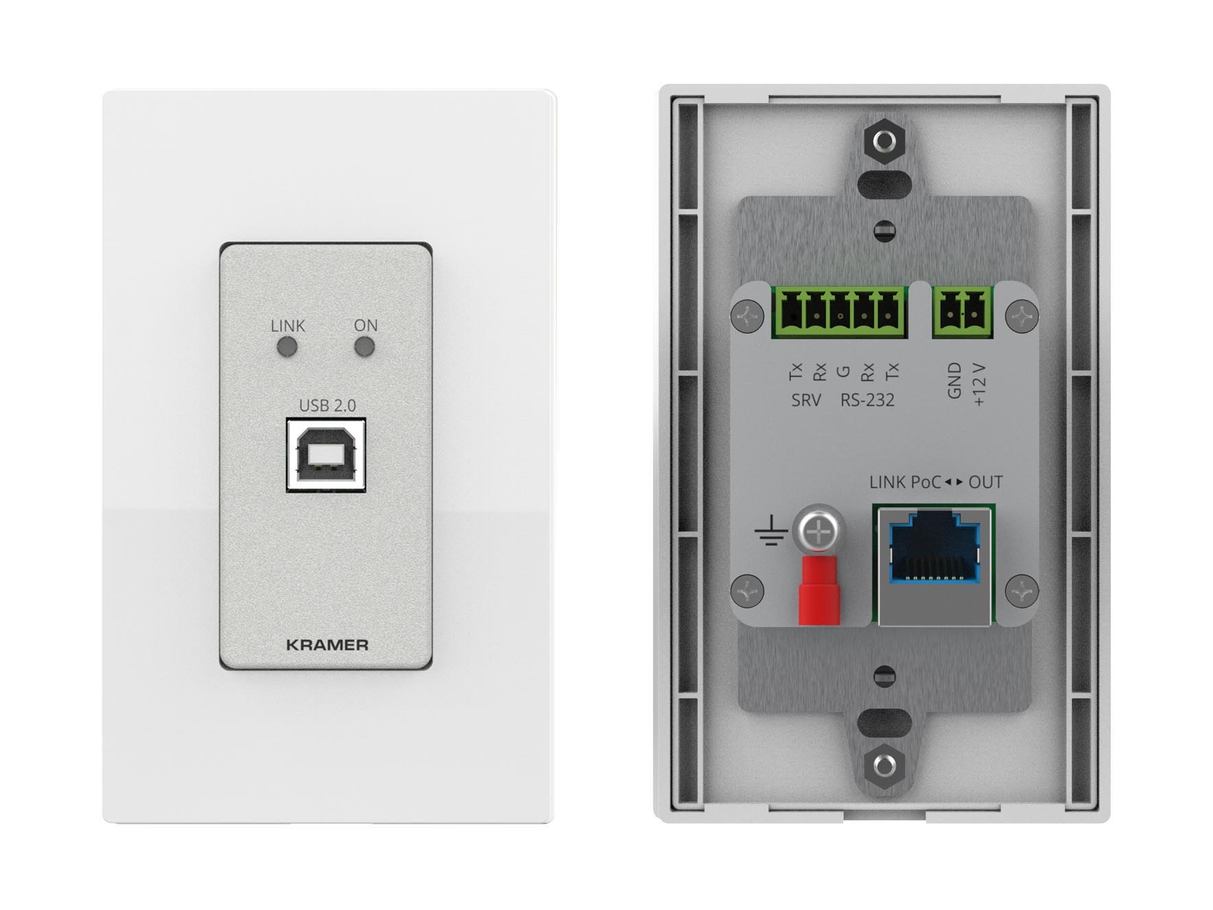 Kramer WP-2UT/R-KIT/US-D(W) USB 2.0 PoC Wall-Plate Extender Kit / 1-Gang Tx / 4-Port Rx / 100m 330ft