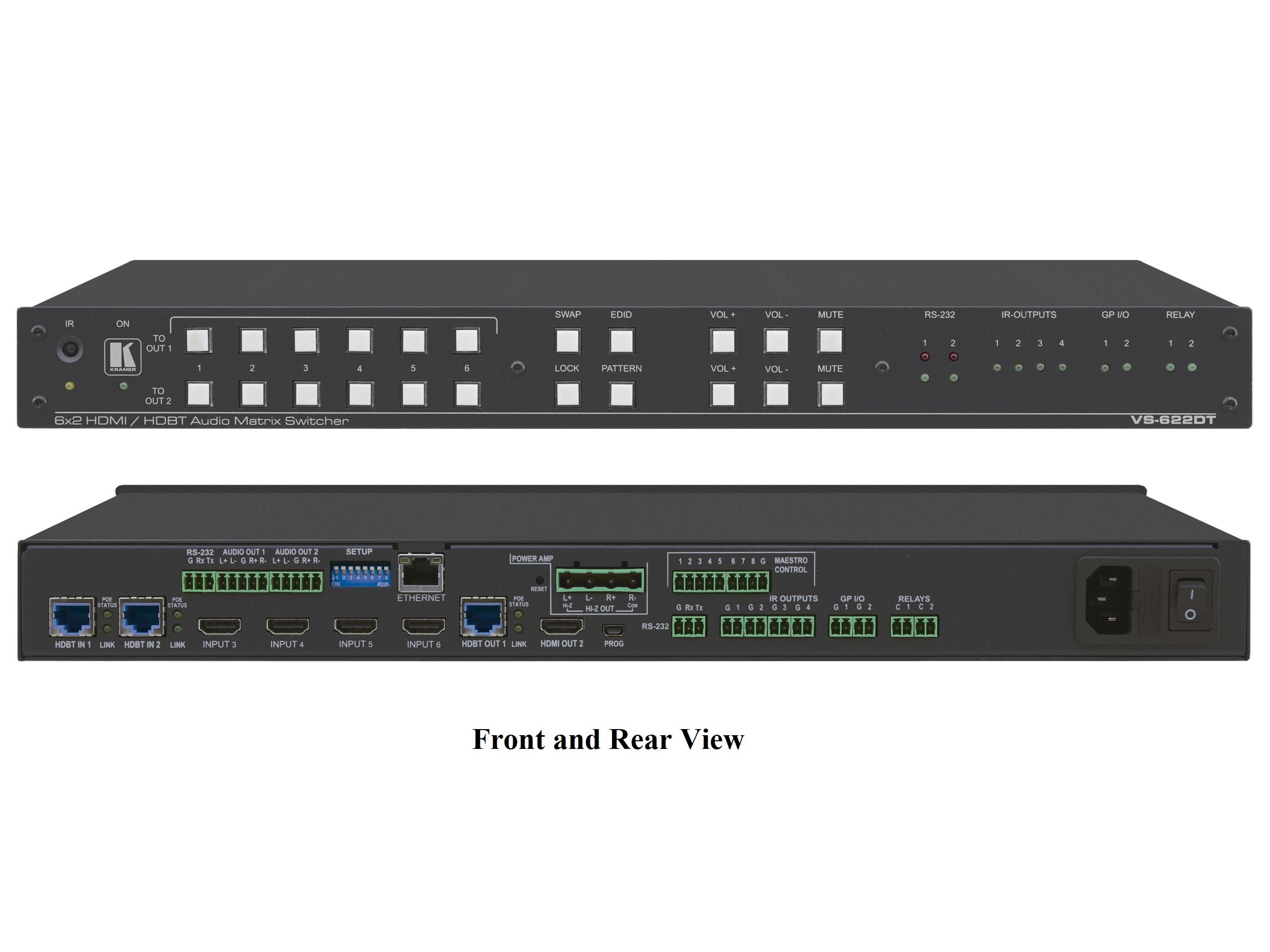 Kramer VS-622DT All-in-One Presentation System with 6x2 4K60 4x2x0 HDMI/HDBaseT Matrix Switching/Control Gateway/PoE