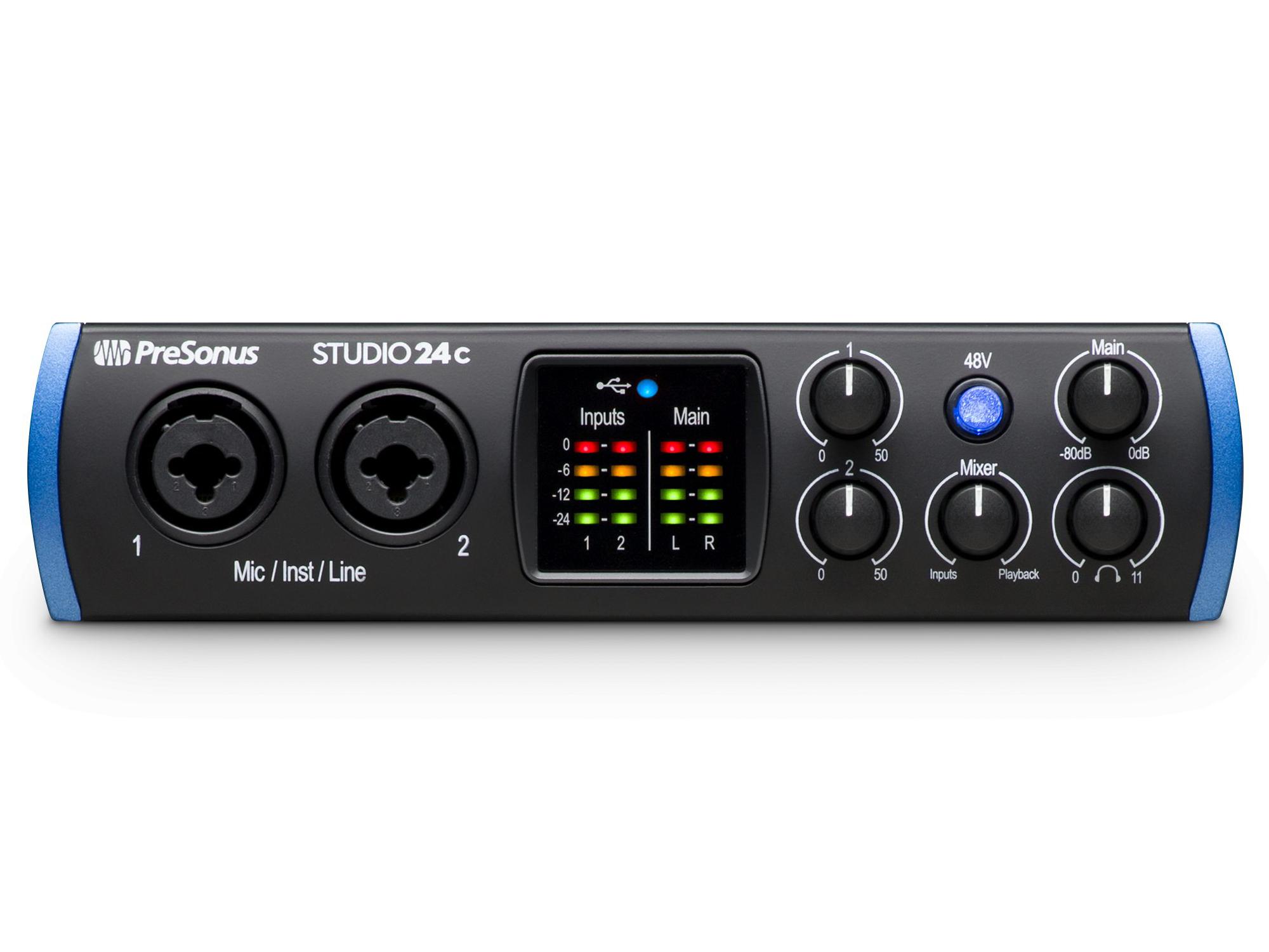 PreSonus Studio 24c Portable Ultra-High-Def 2X2 USB-C Audio Interface with 2 Mic Inputs/24-bit/192kHz