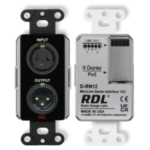 RDL DB-RN12 Wall-Mounted Bi-Directional Mic/Line Dante AES67 Interface 1x2 PoE