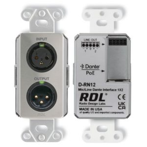 RDL DS-RN12 Wall-Mounted Bi-Directional Mic/Line Dante / AES67 Network Interface 1x2 PoE